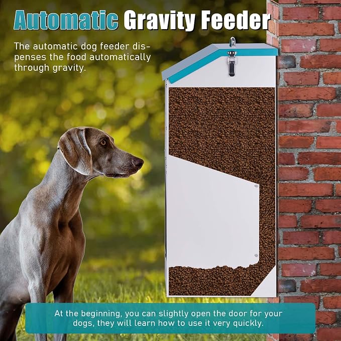 50Lbs Large Capacity Automatic Dog Feeder Large Breed | Galvanized Metal Gravity Self Feeding Dog Food Dispenser Extra Large Automatic Pet Feeder, for Indoor or Outdoor Use