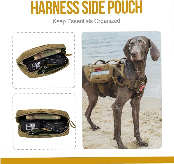 OneTigris Service Dog Vest Harness Saddle Bag Backpack Pouch, Emotional Support, Service Dog in Training,Quality Saddlebag for Tactical Dogs Vests(Coyote Brown)