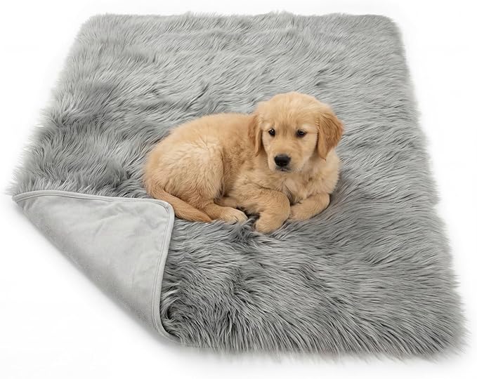 Waterproof Dog Blanket for Small, Medium & Large Dogs – Faux Fur Pet Throw for Couch, Sofa, Bed & Car – Soft, Washable, Stain-Resistant, Durable Cover – Grey – 40" x 30"