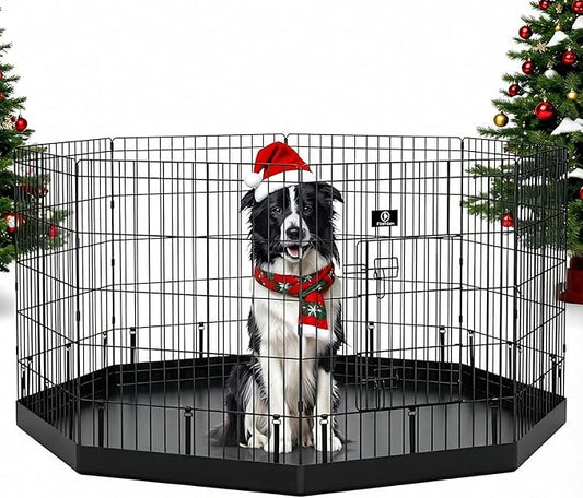 PJYuCien Dog Playpen - Metal Foldable Dog Exercise Pen, Pet Fence Puppy Crate Kennel Indoor Outdoor with 8 Panels 30”H & Bottom Pad for Small Medium Pets