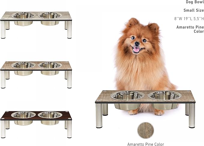 Raised Pet Bowls for Cats and Dogs, Outdoor Elevated Dog Cat Food and Water Bowls Stand Feeder on Aluminum Legs with 2 Stainless Steel Bowls Sizes for Small Medium and Large Dogs. - Small (Amaretto)