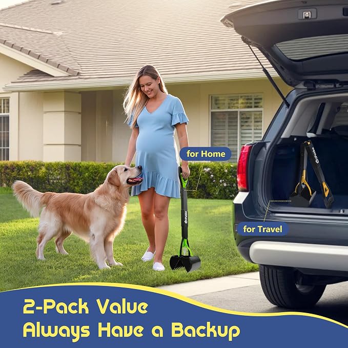 Large Dog Pooper Scooper for Yard, 32 inch Long Handle, 2-Pack