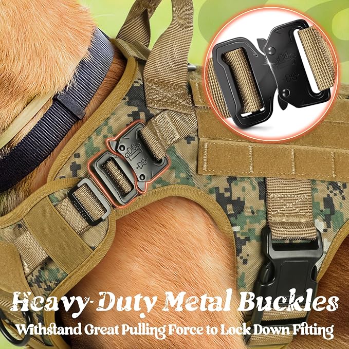 rabbitgoo Tactical Dog Harness for Small, Heavy Duty Military No Pull Vest | Sturdy Metal Buckles, 5 Adjustments, Molle System, Powerful Pullers for Training, Hunting, Outdoor, Brown Camo, Small