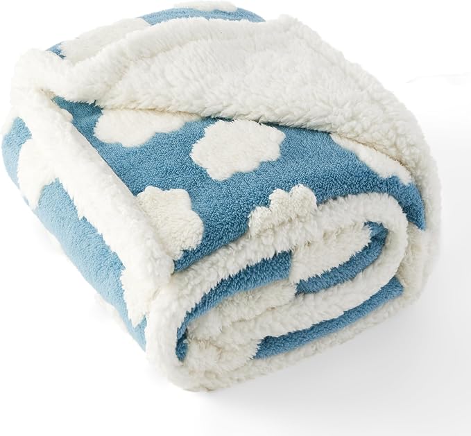LE SURE Waterproof Dog Blankets for Medium Dogs Cute 3D Jacquard,30x40 | Puppy Blanket for Cat Aesthetic Gift, Warm Soft Sherpa Throw Washable, Reversible Pet Couch Protector, Cozy Clouds Blue