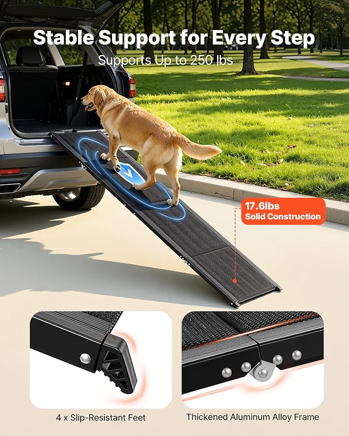 VEVOR Dog Ramp for Cars, 71" L x 17" W, Folding Pet Ramps for Medium & Large Dogs up to 250lbs, Pet Stair Ramp with Non-Slip Oxford Fabric Surface, Portable Outdoor Dog Car Ramps for SUV & Truck