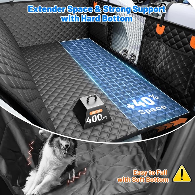 Dog Car Seat Cover for Back Seat,Hard Bottom Dog Seat Cover for Truck | Black,For Full-Size Trucks,Waterproof,Anti-Scratching,Safety Non-Slip,600D Oxford,Mesh Window,Storage Pocket