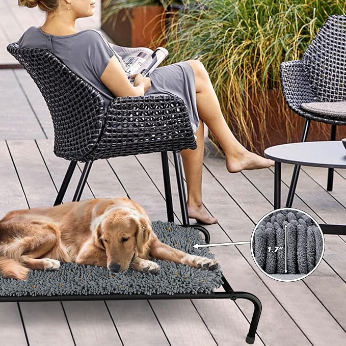 Rundik Elevated Dog Bed with Snuffle Mat Feature 2 in 1, Raised Dog Bed for Indoor and Outdoor Use Portable Warm Pet Cot with Puzzle Feeding Game for Slow Eating, Suitable for Small Medium Large Dogs