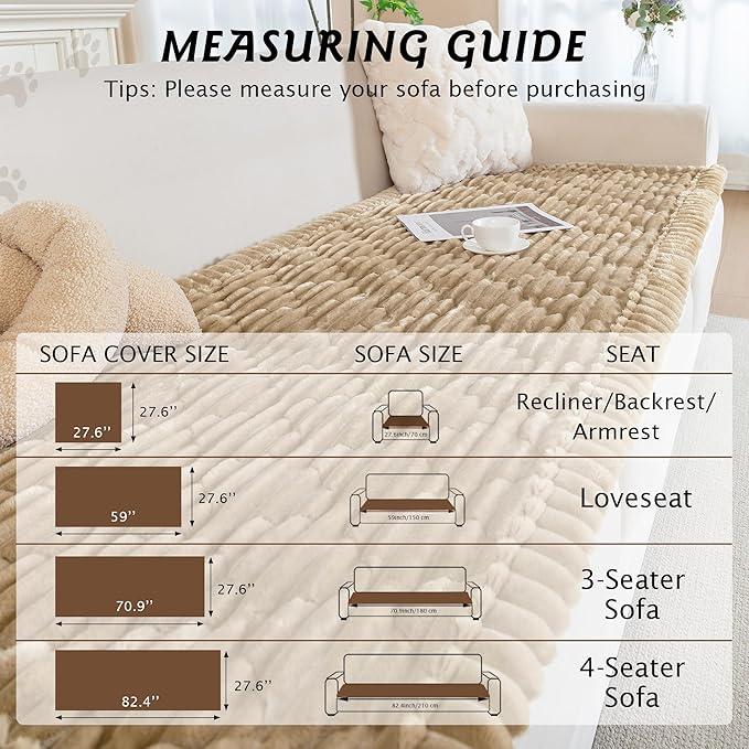 PuTian 100% Waterproof Fuzzy Couch Cover for Dogs Khaki 27.6"x27.6" | Pet Friendly Dog Mat for Couch, Waterproof Sofa Protector, Scratch Resistant Furniture Cover for Dogs, Machine Washable
