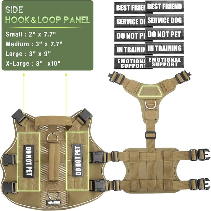Tactical Molle Vest Mesh Dog Harness with 10 Removale Pet Patches | Breathable Service Dog harness with Double Soft Padded Handle for Large Dog, Reflective Military Pet Vest for Walk Hiking