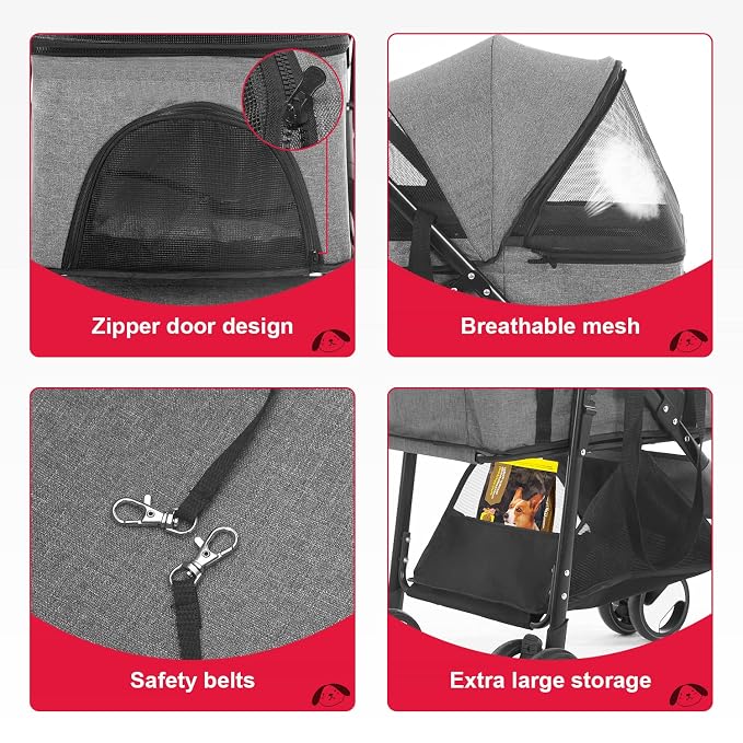 BestPet Pet Stroller Premium 3-in-1 Multifunction Dog Cat Jogger Stroller for Medium Small Dogs Cats with Folding Lightweight Travel & Detachable Carrier,Grey