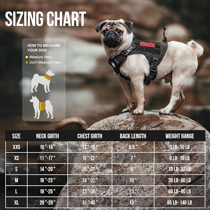 OneTigris Tactical Dog Harness - Fire Watcher Comfortable Patrol Vest (Black, Large)