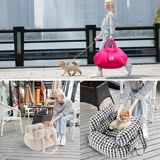 Dog Car Seat for Small Dogs, Portable Puppy Car Seat of Easy Installation, Fashionable Pet Carrier Bag with Large Pockets, Machine Washable Dog Booster Seat (Pink)