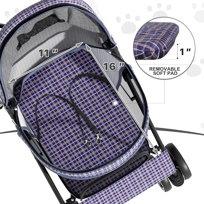 MoNiBloom 4 Wheels Pet Stroller, Easy-Fold Umbrella Shaped Dog Cat Jogger Stroller w/Storage Bag & Visible Mesh for Small/Medium Dogs Cats Plaid