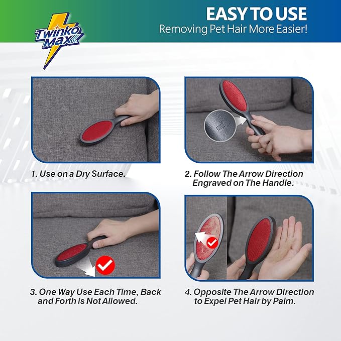 Twinko Max Lint Brush for Pet Hair, Reusable Lint Remover for Clothes | Double-Sided Head, Classic Velvet fabric, Ideal for Pet Hair Removal, Couch & bedding Cleaner, Dog & Cat Fur Removal