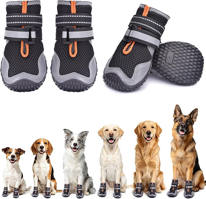 Dimicoo Dog Shoes,Breathable Boots for Summer Hot Pavement,Non-Slip Paw Protector for Small Medium Large Dogs,Reflective Dog Booties for Outdoor & Indoor Hardwood Floors