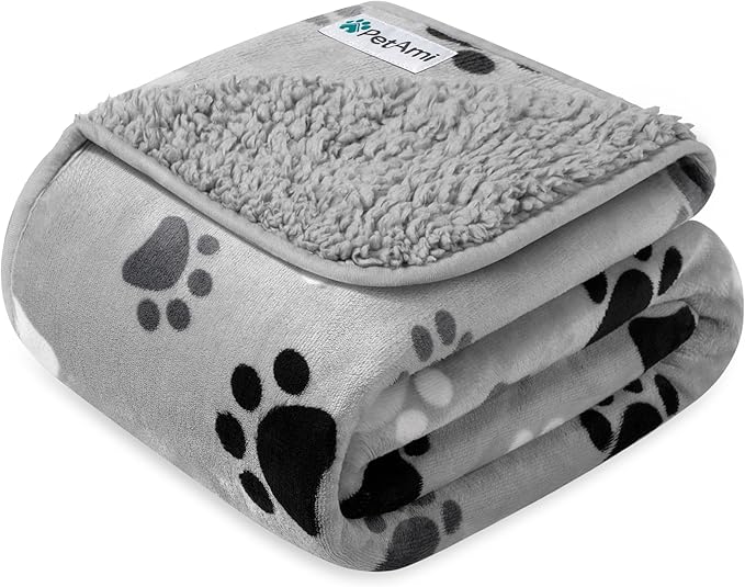 PetAmi Waterproof Dog & Cat Blanket, Pee Proof for Couch, Reversible, Soft Fleece, Washable, 24x32 Paw Gray