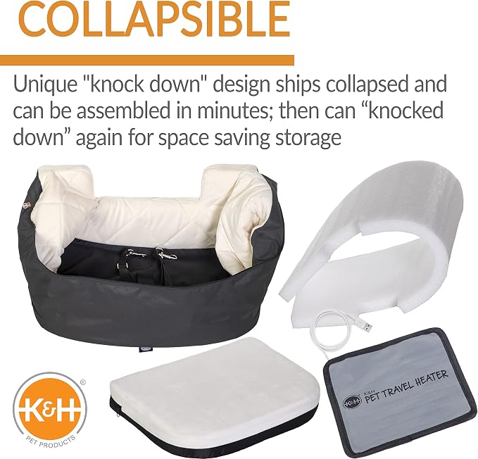 K&H Pet Products Bucket Booster Washable Medium and Small Dog Car Seat with Dog Seat Belt for Car, Sturdy Booster Seats, 2 Safety Leashes