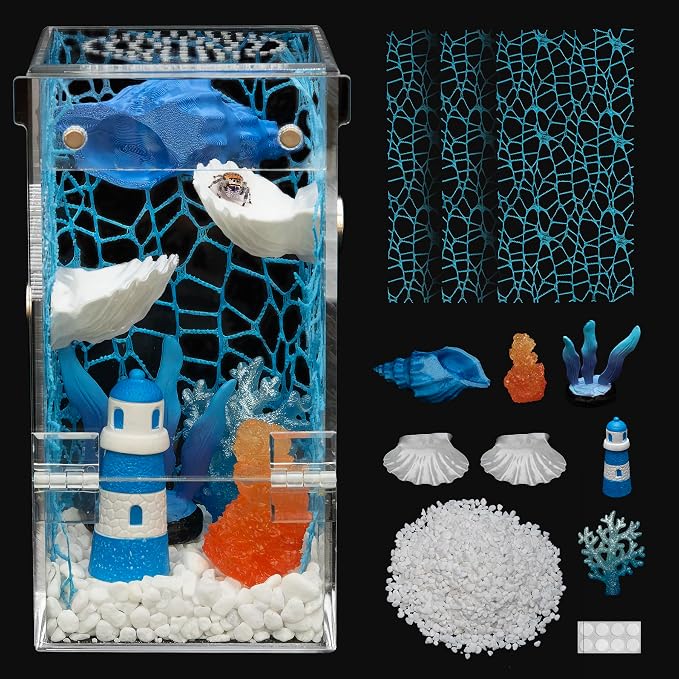 Jumping Spider Enclosure Starter Kit,Escape Proof Ocean Terrarium | Praying Mantis Terrariums,Transparent Acrylic Complete Bug Habitat,All In One Arboreal Tarantula Cribs Cage,Insect Container