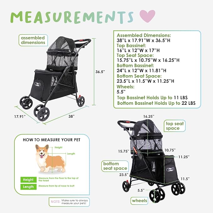 PETIQUE Pet & Pets Double Decker Pet Stroller, 11.53 Pound, Teal
