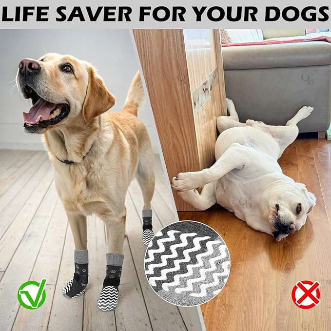 EXPAWLORER 6Pcs Anti Slip Dog Socks to Prevent Licking Paws, Pet Shoes for Hot Pavement Double Sides Dog Boots & Paw Protectors Booties for Hardwood Floors with Grippers Small Medium Large Senior Dogs