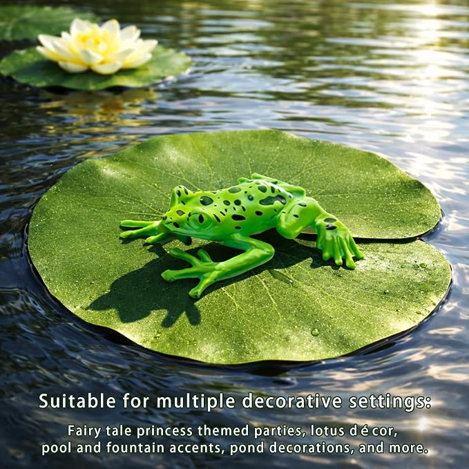 12PCS Artificial Floating Lily Pads Set, 8 Realistic Lily Pads, 2 Lotus Flowers & 2 Floating Frogs, Pond Pool Fountain Water Feature Decorations