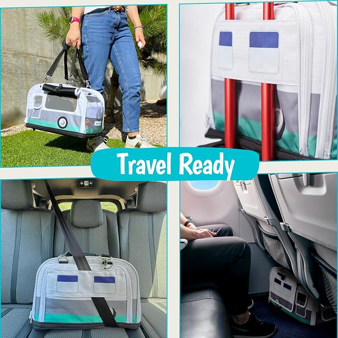 Kittyrama Soft-Sided Airline Approved Cat Carrier with Expandable Hideaway | Escape-Proof SBS Self-Locking Zippers | 22 lb Capacity | Vet Approved | Top & Side Entry | 17×11×11 in