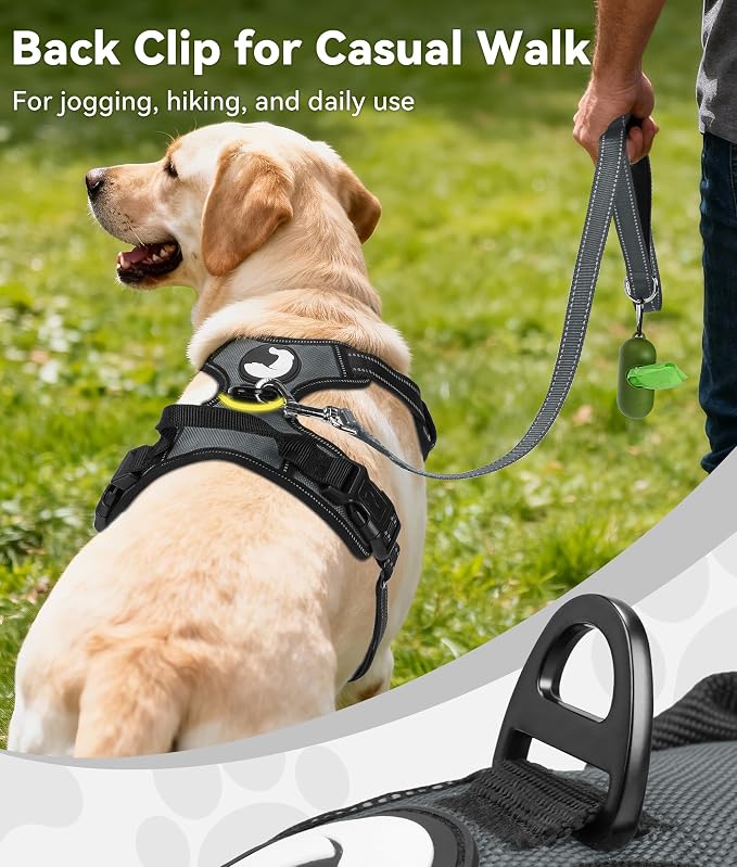 Joytale No Pull Dog Harness for Large Dogs, Front Clip, Gray | Grab Handle for Instant Control, Padded & Adjustable Vest, Sturdy Metal D-Rings, for Safe Training & Daily Walking