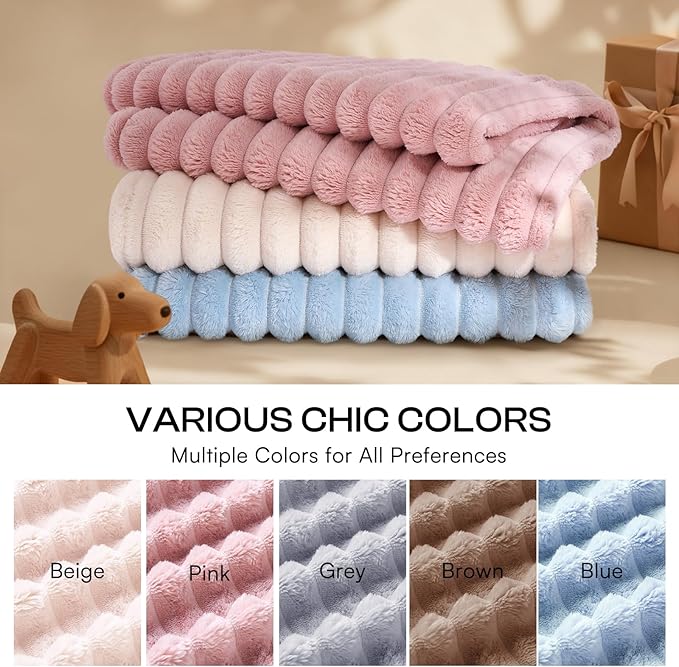 LINENLUX 1 Pack 3 Soft Dog Blanket Washable Warm Fleece Cat Blankets for Pet Puppy Fluffy Calming Flannel Pink/White/Blue Small