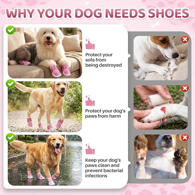 SlowTon Dog Shoes for Large Small Medium Dogs - Breathable Dog Boots for Summer Hot Pavement, Paw Protector for Outdoor Walking Winter Snow, Anti-Slip Rubber Dog Booties for Hardwood Floor (LP PI, 1)