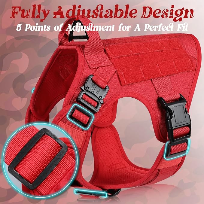 rabbitgoo Tactical Dog Harness for Small, Heavy Duty Military No Pull Vest | Sturdy Metal Buckles, 5 Adjustments, Molle System, Powerful Pullers for Training, Hunting, Outdoor, Red, Small
