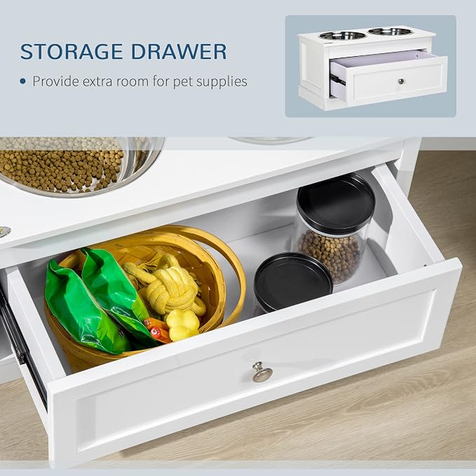 PawHut Large Elevated Dog Bowls with Storage Cabinet Containing Large 44L Capacity, Raised Dog Bowl Stand Pet Food Bowl Pet Feeding Station, Brown | Raised Dog Bowl Stand, Pet Food Bowl, Pet Feeding Station