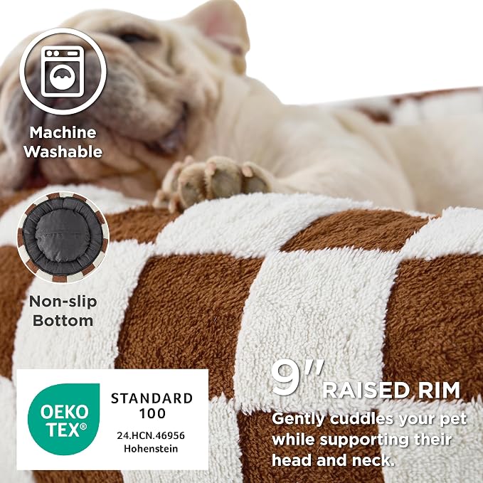 LE SURE Shown on TV Jacquard Donut Dog Beds Extra Large,Brown 42x42x9in | XL Orthopedic Calming Pet Bed Sofa, Original Design Pattern,Washable Cover, Home Decor as Gift for Pet,Anti Slip Bottom