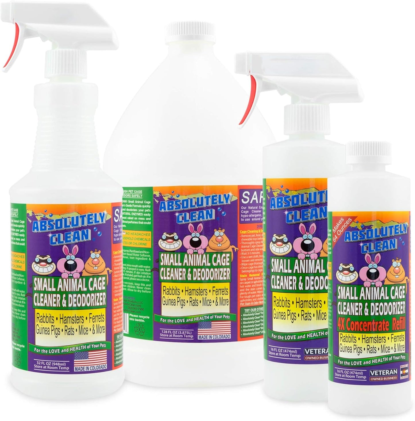 Amazing Small Animal Cage Cleaner - Just Spray/Wipe - Easily Removes Messes & Odors - Hamsters, Mice, Rats, Guinea Pigs, Ferrets - USA Made (16 oz Concentrate)
