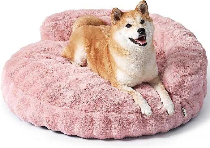 EHEYCIGA Soft Dog Couch Bed for Large Dog, Fluffy Medium Dog Bed with Removable Washable Cover, Bolster Pet Sofa, Waterproof and Non-Slip, 36" x 36"x 9", Pink