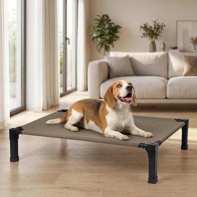 Elevated Outdoor Dog Bed, Raised Dog Bed with Steel Framed 42in | Cooling Elevated Pet Cot with Non-Slip Feet, and Waterproof, Washable, Breathable Teslin Mesh