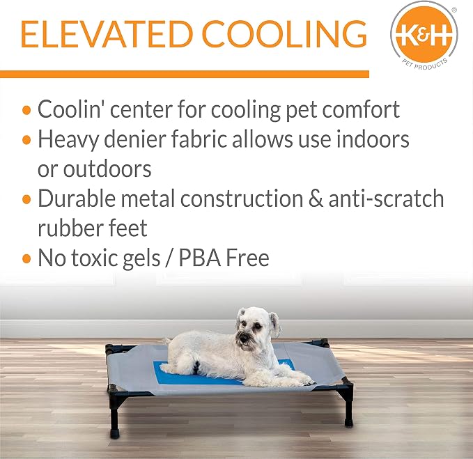 K&H Outdoor Elevated Dog Bed, Coolin' Pet Cot, Medium 32x25in, Gray/Blue