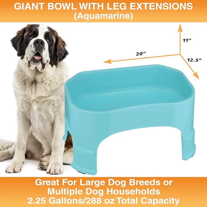 Neater Pet Brands Extra Large Water Bowl for Dogs, Elevated Outdoor Dog Water Bowl (2.25 Gallon XL Capacity), Big Trough Style Food Dish for Indoors or Outside, No Spill Large Dog Bowls, Aquamarine