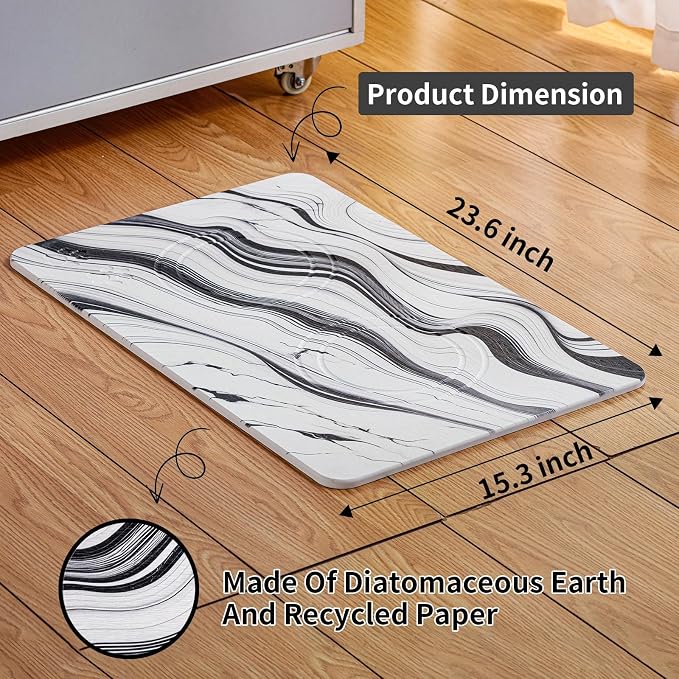 Diatomite Stone Pet Feeding Mat for Dog Cat Super Absorbent Diatomite Quick Drying Stone Dog Food Mat, Dog Mats for Food and Water with Non-Slip Station, Fast Dry Pet Mats,Marble Water Flow