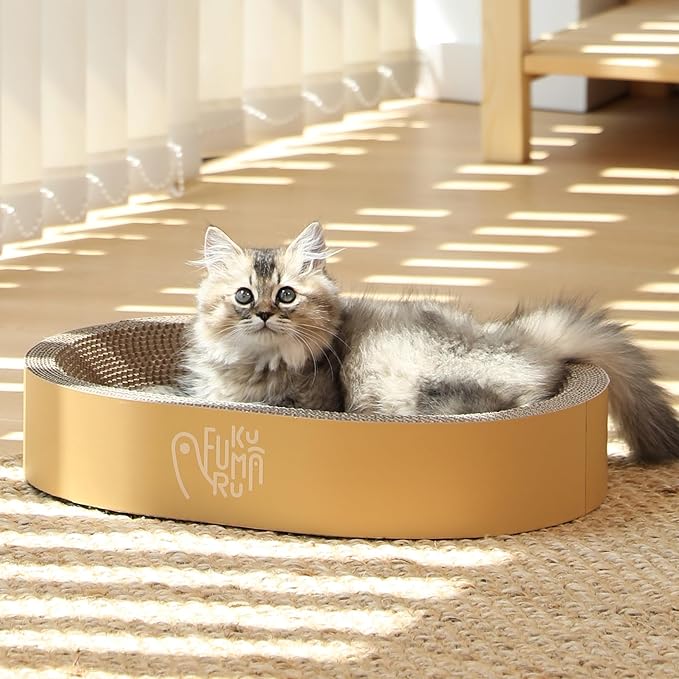 FUKUMARU 3PCS Cardboard Cat Scratcher Bed, Durable Oval Cat Scratch Pads | Round Cats Scratching Board Set, Large Scratcher Box for Indoor Cats, Kitten Scratcher Bowl, Couch Sofa Furniture Protector
