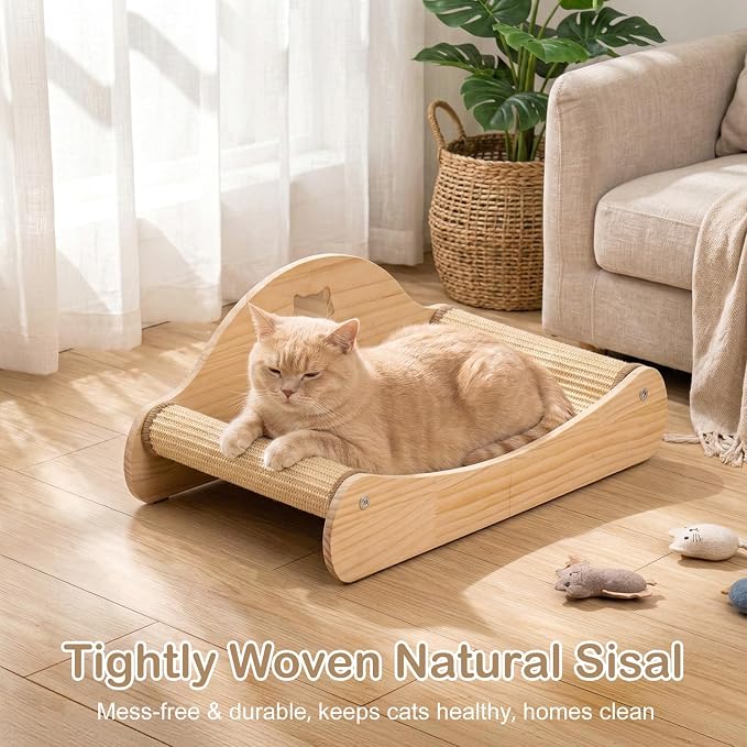 100% Sisal Large Cat Scratcher Bed, Comfy Chaise Lounge for Cats | Rest/Scratch/Play, Protects Furniture, Durable, Horizontal, No-Mess