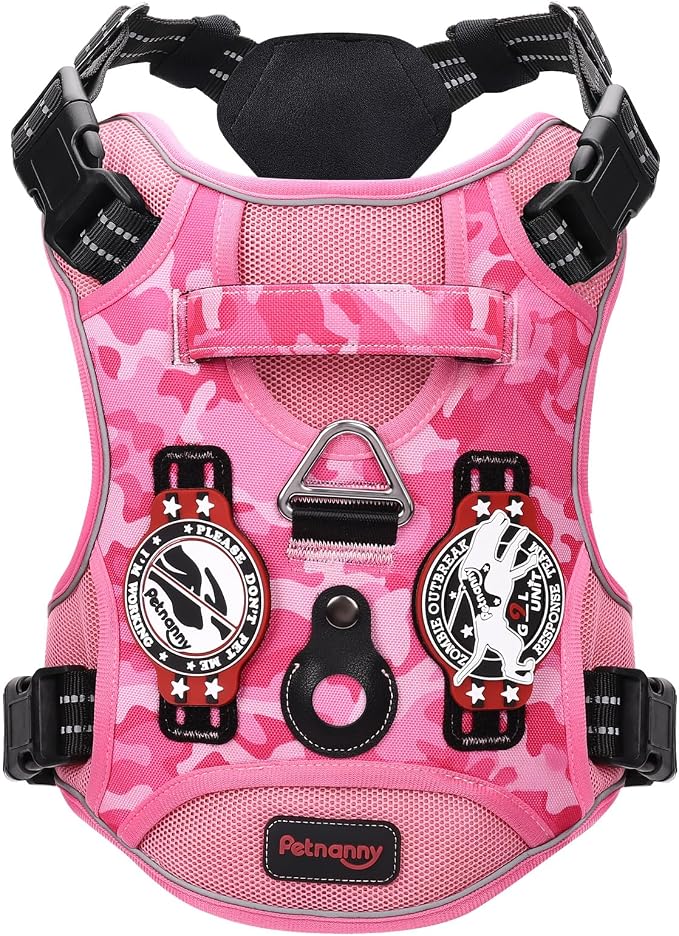 Petnanny Tactical Dog Harness No Pull Service Dog Vest XL Pink Camo | Tactical Dog Vest with breathable mesh & hook loop panel, no pull harness for walking training, adjustable fit