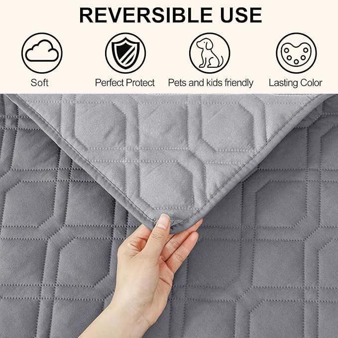 Smiry Reversible Waterproof Couch Covers for Sofa, Washable Dogs Pet Couch Covers for 3 Cushion Sofa Pet Friendly, Water Resistant Furniture Protector Slipcover, Geometric (30"x53", Grey/Light Grey)