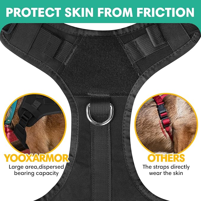 YooxArmor No Pull Dog Harness and Leash Set, Tactical Adjustable for Medium Sized Dog, Easy Walk Soft Vest Padded Oxford for Training Hiking (Black-M)