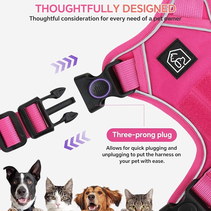 Heavy Duty Tactical Dog Harness for Medium Dogs, No Pull Dog Harness with Handle & Front Clip, Reflective Soft Padded, Hook and Loop Panel, Dog Vest for Walking, Service Training, Hotpink