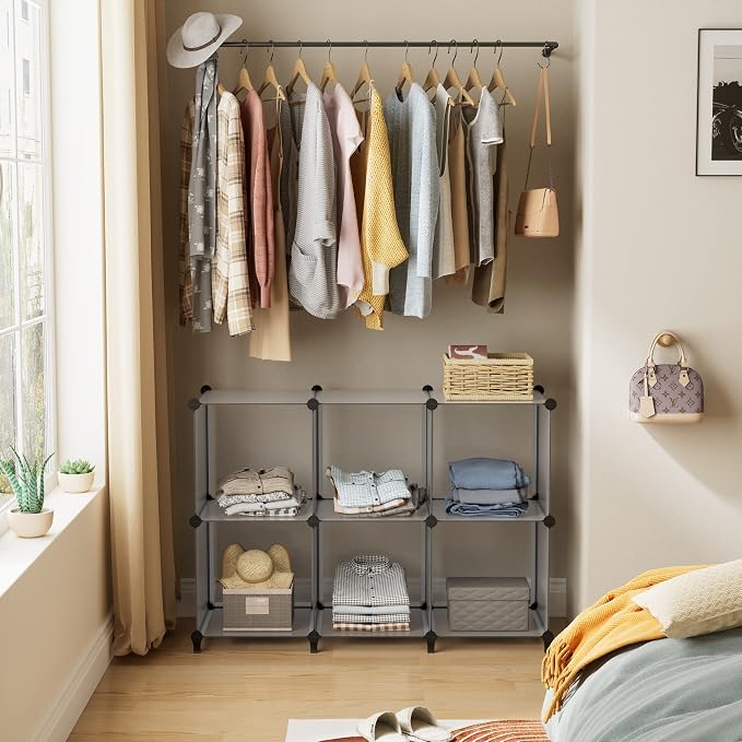 HOMIDEC Closet Organizers and Storage, 9 Cube Storage Organizer, Grey | Portable Closet Organizer, Storage Cubes Shelves, for Bedroom, Kids Room, Bathroom, Wardrobe, Clothes Rack