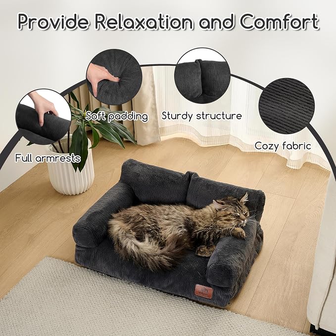 Hollypet Small Dog Large Cat Bed Puppy Couch Beds for Pets up to 25 lbs | Fluffy Dog Cat Couch Plush Soft Warming Pets Beds with Machine Washable Cover and Non-Slip Bottom