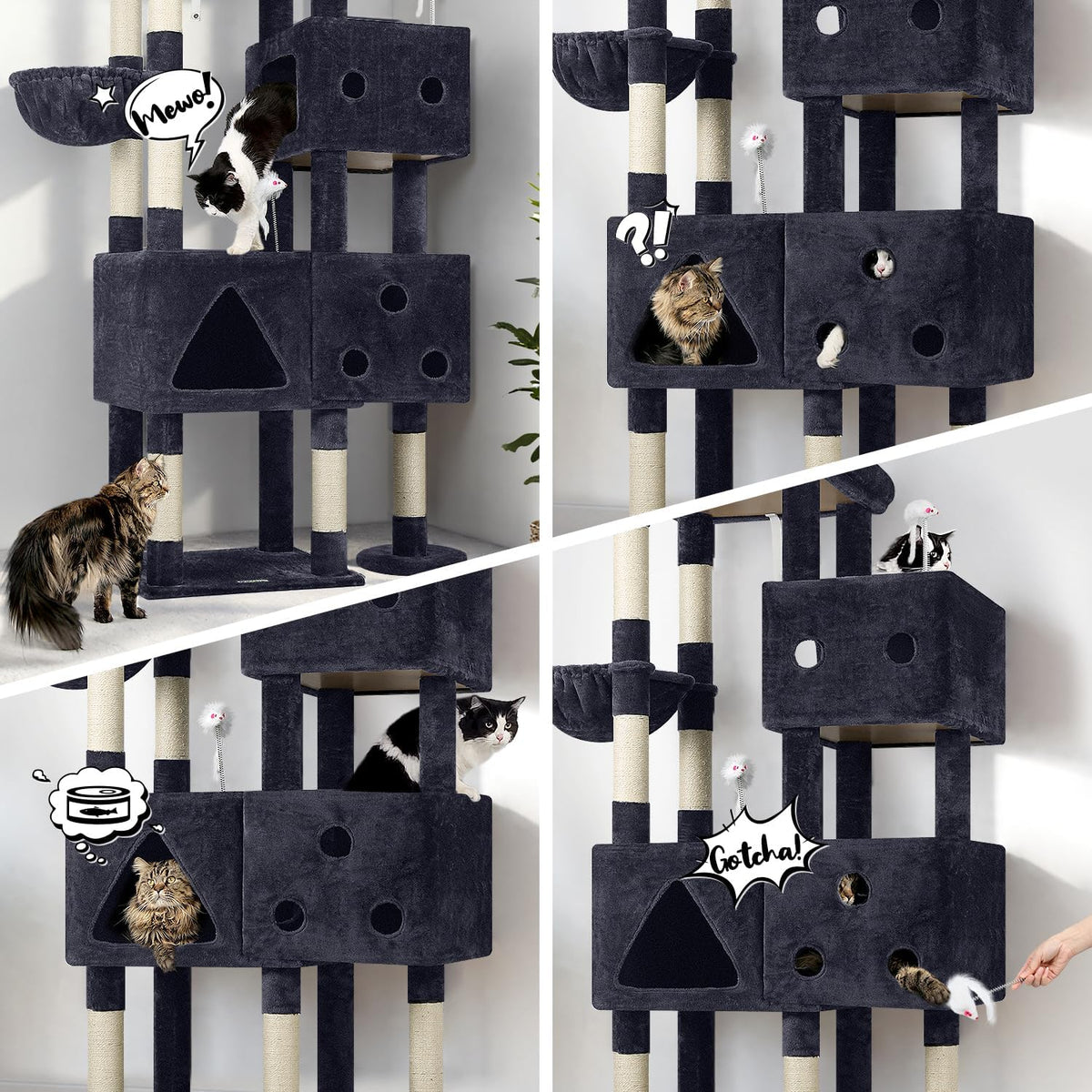 Globlazer Extra Large Cat Tower, 81-inch Tall Cat Tree for Big Cats 20 lbs, XXL Heavy Duty Cat Scratching Tower for Indoor Adult Cats with 3 Cat Condos, 8 Scratching Posts, F81, Dark Grey