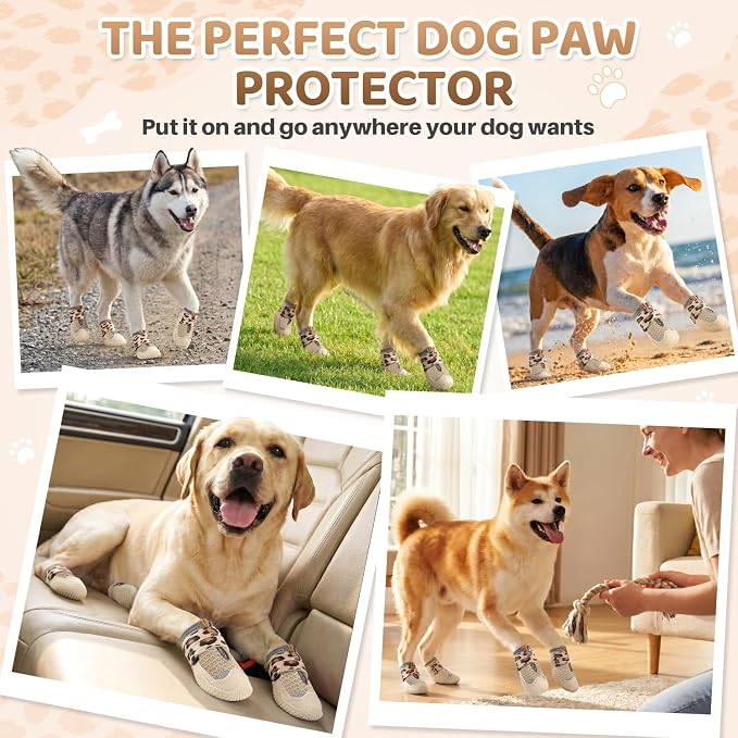 SlowTon Dog Shoes for Large Small Medium Dogs - Breathable Dog Boots for Summer Hot Pavement, Paw Protector for Outdoor Walking Winter Snow, Anti-Slip Rubber Dog Booties for Hardwood Floor (LP BG, 7)