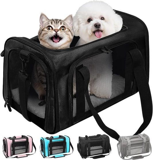 Soft-Sided Cat Carrier Expandable Pet Carrier Airline Approved Mesh Travel Carrier Up to 15lbs for Cats Small Dogs Collapsible Escape-Proof with Shoulder Strap Washable (18x11x11 Black)