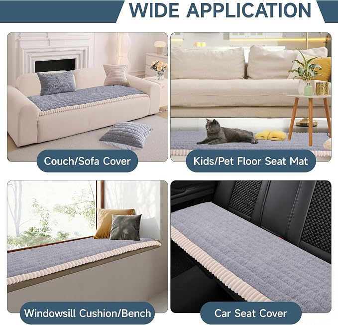 OTOB Sofa Covers for 3 Cushion Couch Washable, All Seasons Fuzzy Non Slip Kids & Pet Friendly Dog Bed Mats Couch Cover, Soft Plush Sofa Slipcovers Furniture Protector (Light Gray, 27.6" x 70.9'')